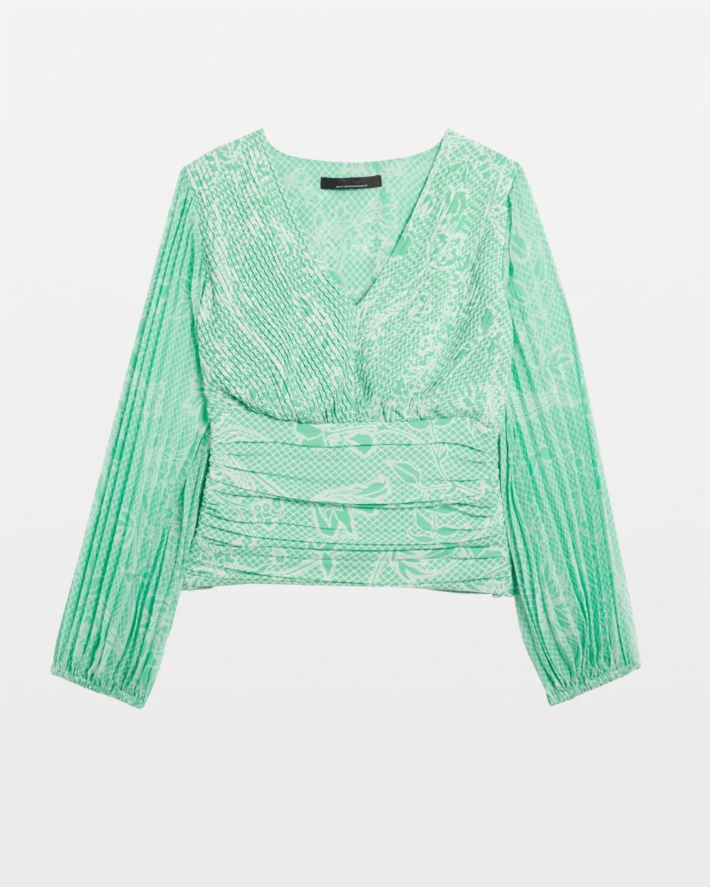 Long Sleeve Pleated Crepe Blouse