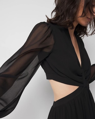 Long-Sleeve V-Neck Cutout Midi Dress click to view larger image.