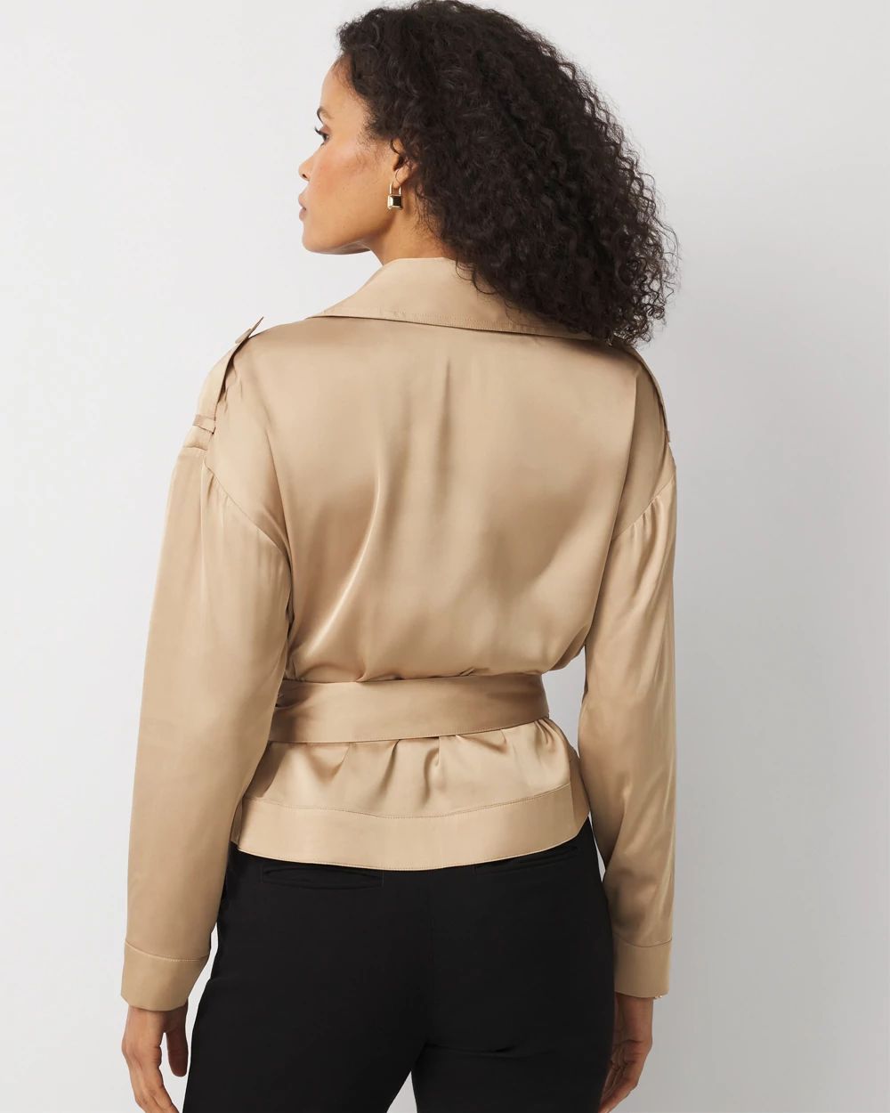 Petite Satin Trench-Wrap Blouse click to view larger image.