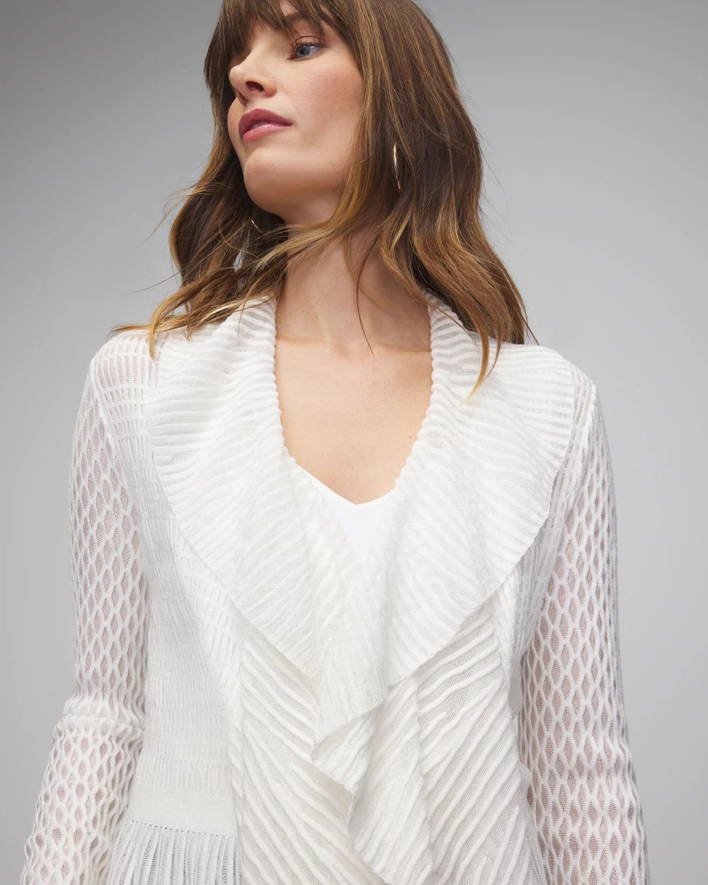 Petite Long Sleeve Pointelle Peplum Cardigan