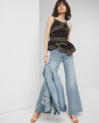 Sleeveless Embroidered Peplum Halter Top