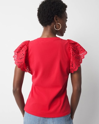 Eyelet Sleeve Crewneck Tee click to view larger image.