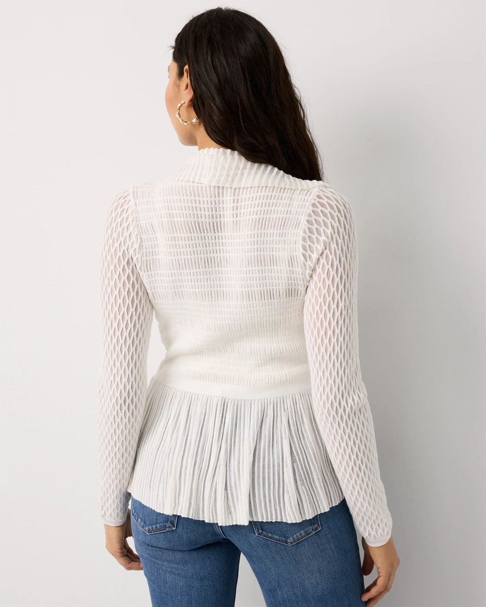 Petite Long Sleeve Pointelle Peplum Cardigan click to view larger image.