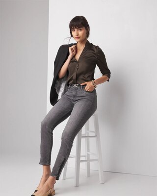 Ruched Sleeve Y-Neck Shirt click to view larger image.