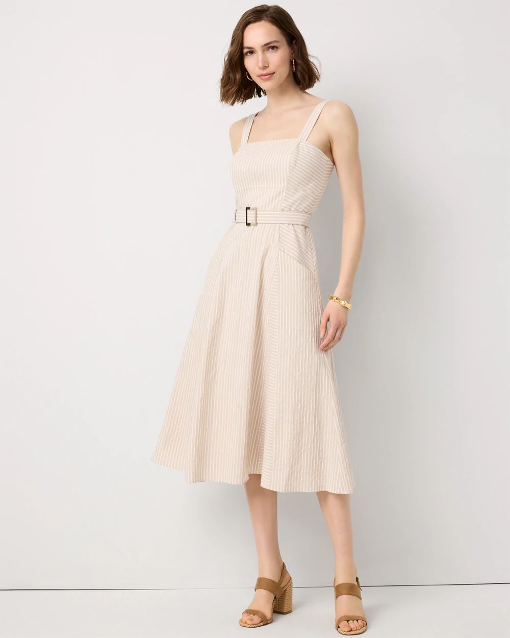 Striped Strapless Midi Dress