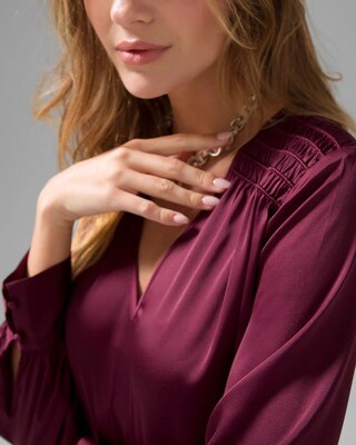 Smocked Shoulder Satin Blouse