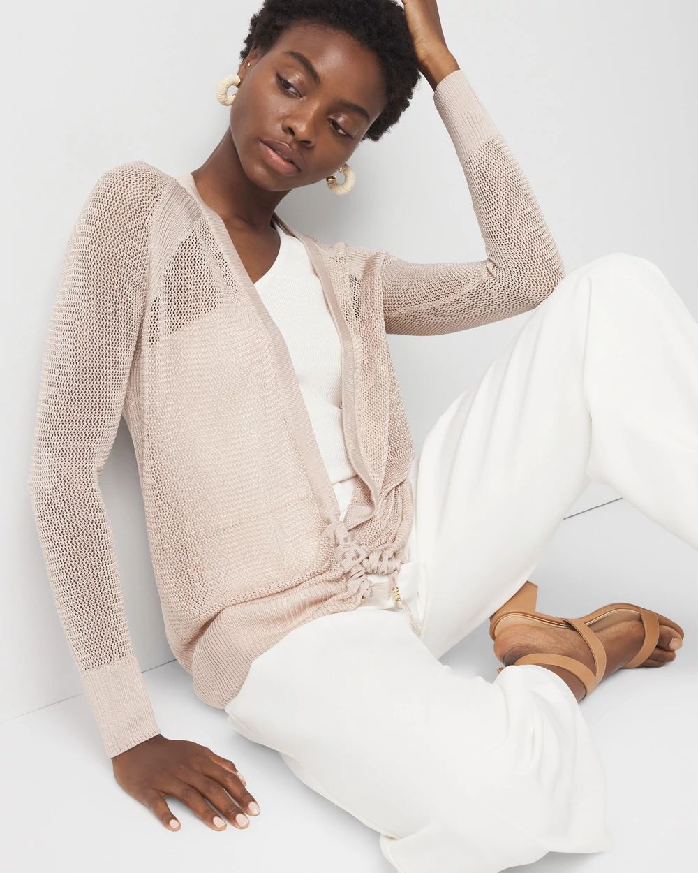 Mesh Cinched Cardigan Sweater click to view larger image.