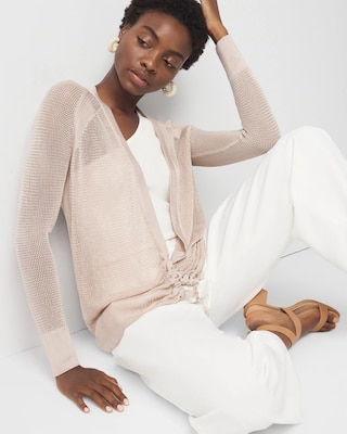 Mesh Cinched Cardigan Sweater click to view larger image.