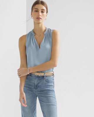 Sleeveless Ruched V-Neck Shell Top