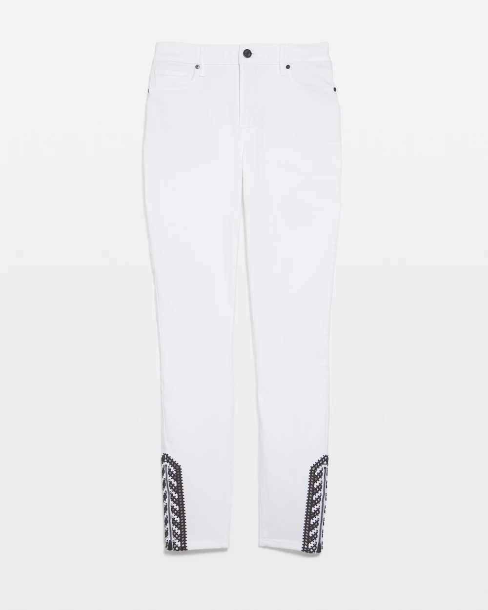 High-Rise Printed Hem Skinny Ankle Jeans