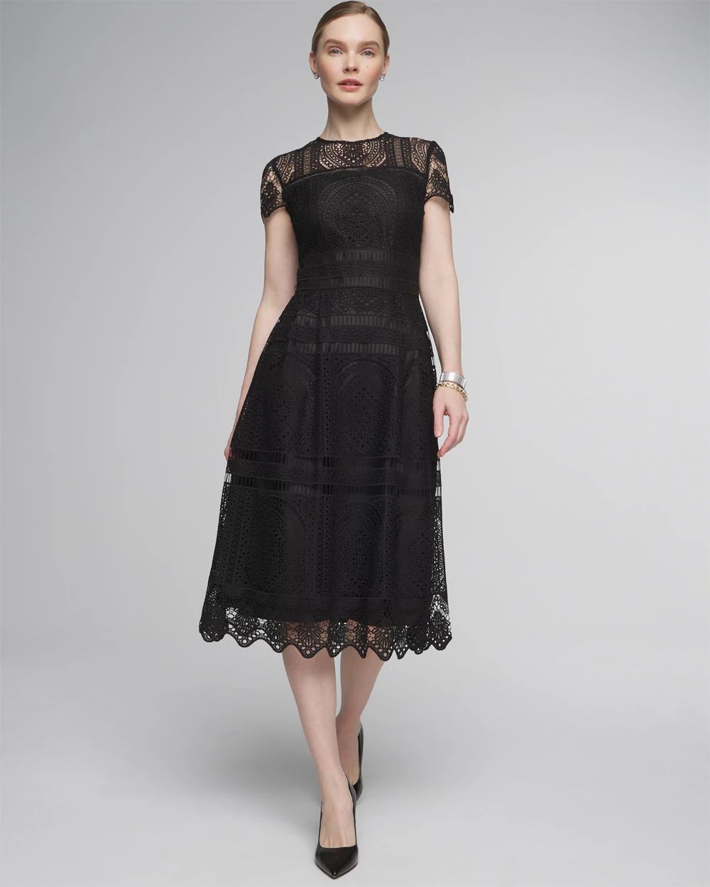 Embroidered Lace Fit-and-Flare Dress