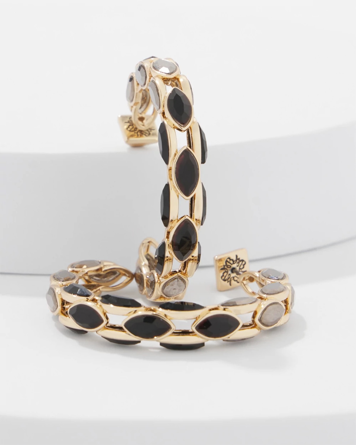 White House Black Market Hematite Hoop Earrings |  In Gold