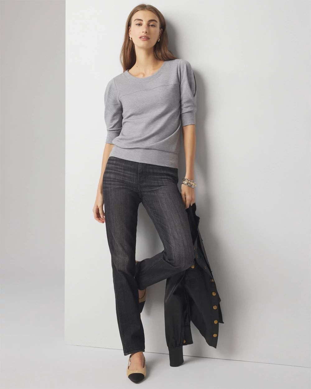 Pleated Sleeve Snit Top click to view larger image.