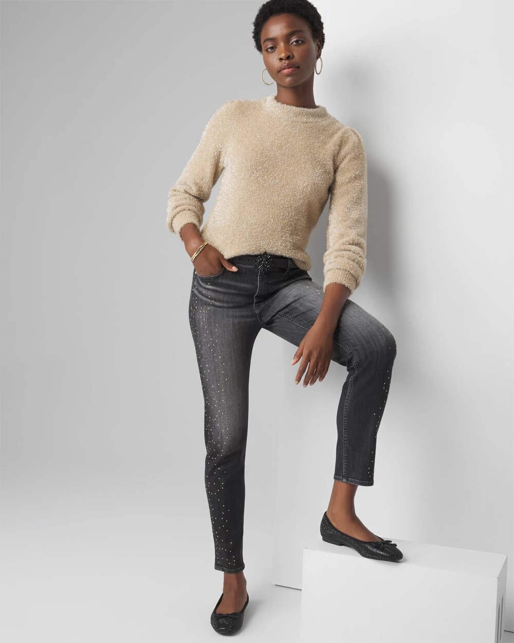 High-Rise Embellished Slim Ankle Jeans