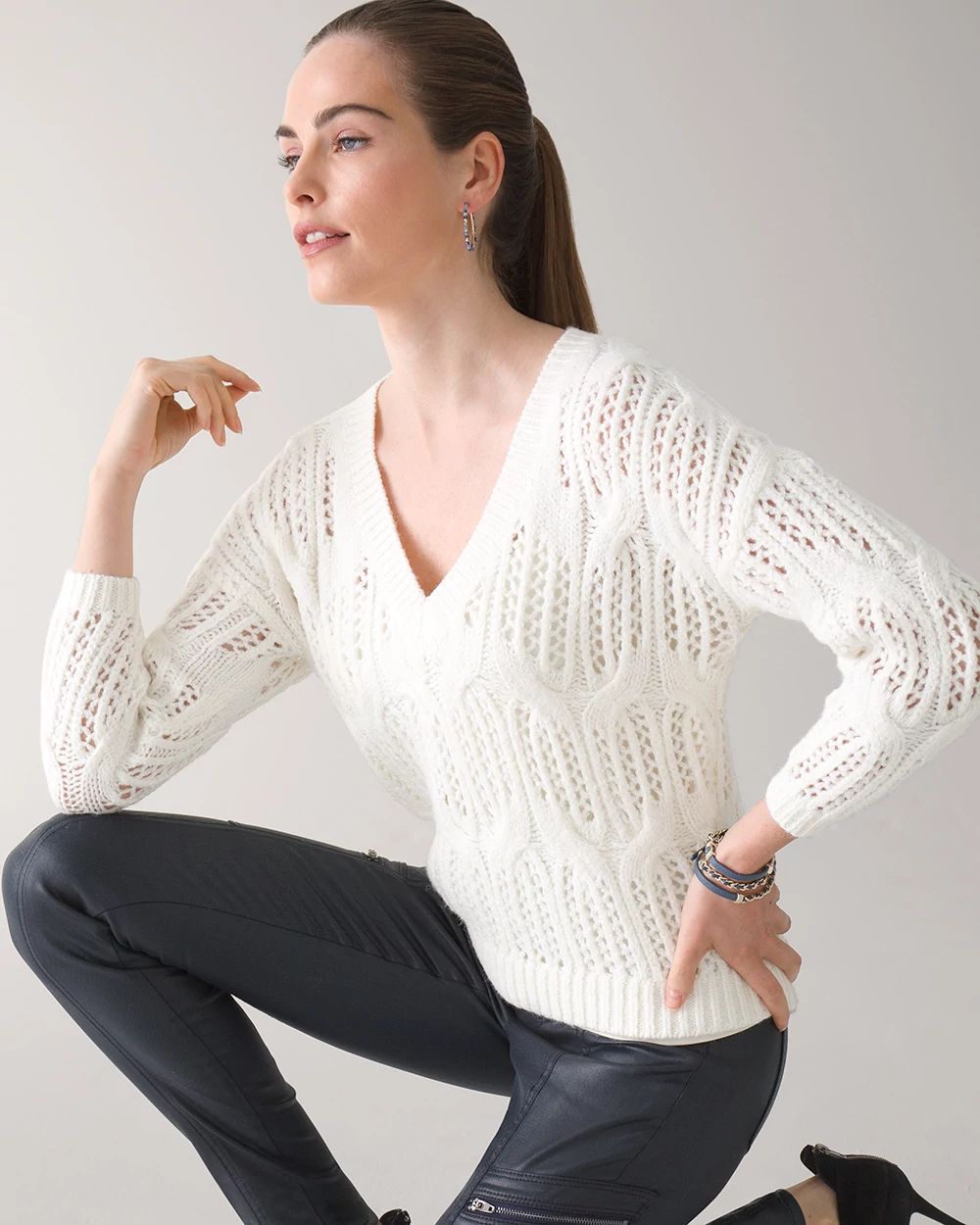 Long Sleeve Chunky V-Neck Sweater