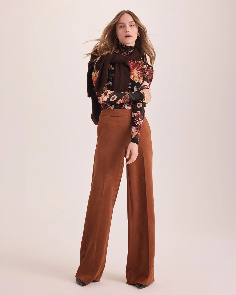 Faux Suede High-Rise Wide Leg Pant