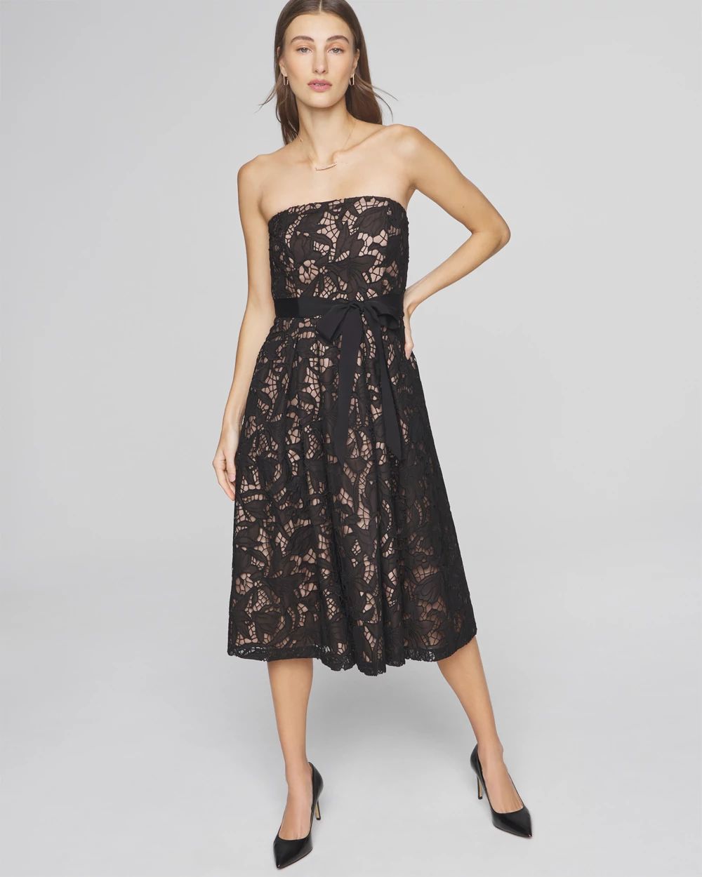 Strapless Lace Fit & Flare Midi Dress