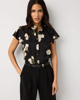 Flutter-Sleeve Satin Shirt