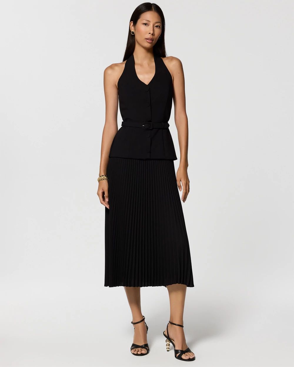 Halter Vest Pleated Midi Dress