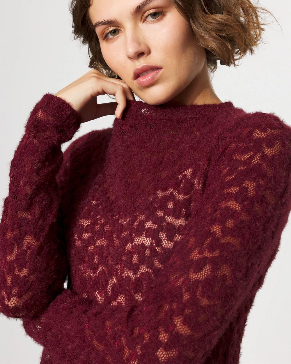 Textured Lace Mockneck Top