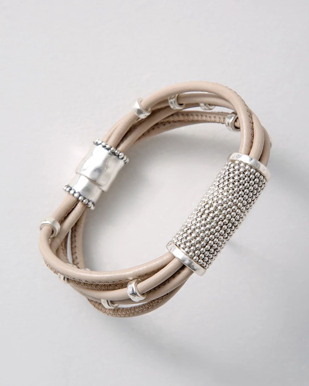 Silvertone Leather Bracelet click to view larger image.