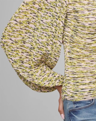 Long Sleeve Pleated Keyhole Blouse