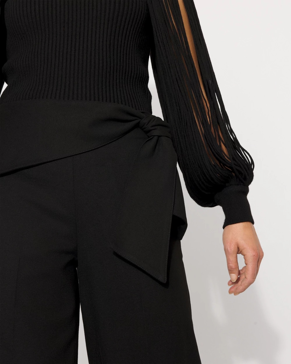 White House Black Market Tie Detail Wide-leg Pants In Black