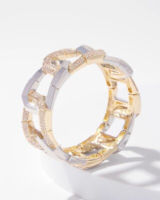 Mixed Metal Pavé Link Stretch Bracelet click to view larger image.