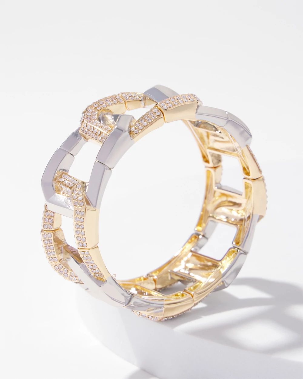 Mixed Metal Pavé Link Stretch Bracelet