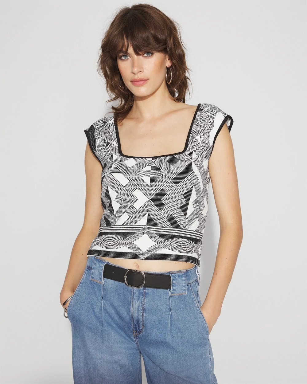 Petite WHBM FORME™ Sculpt Stretch Geometric Jacquard Sweater Tank