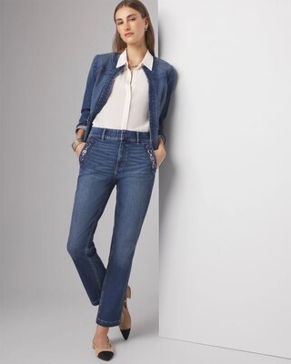 High-Rise Sculpt Horsebit Straight-Leg Jeans click to view larger image.