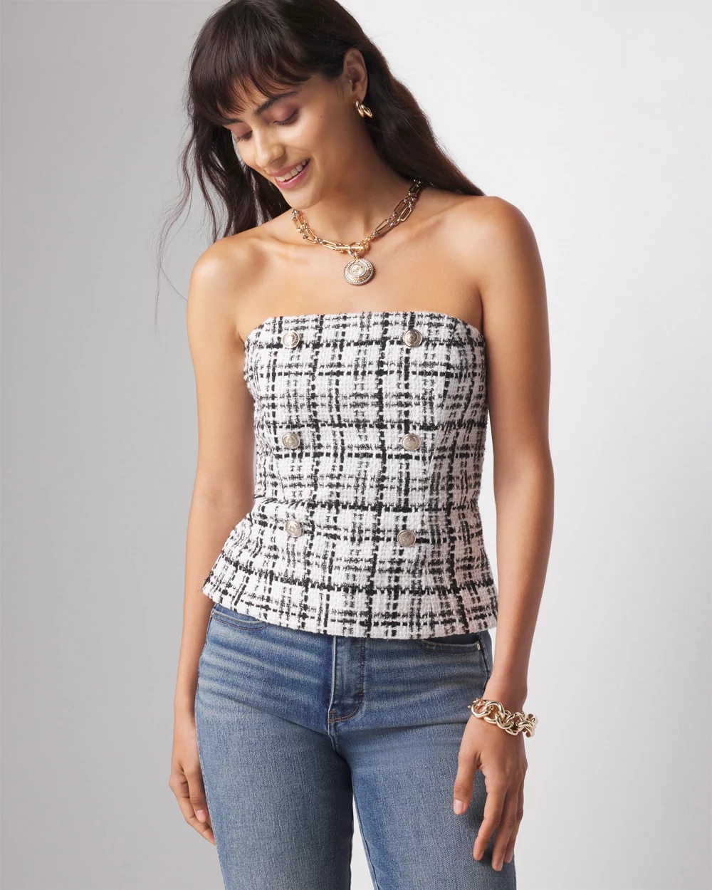 Tweed Bustier With Button Detailing