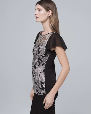 Floral-Embroidered Mesh Top click to view larger image.