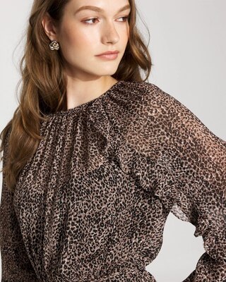 Petite Leopard Ruffle Mini Dress click to view larger image.