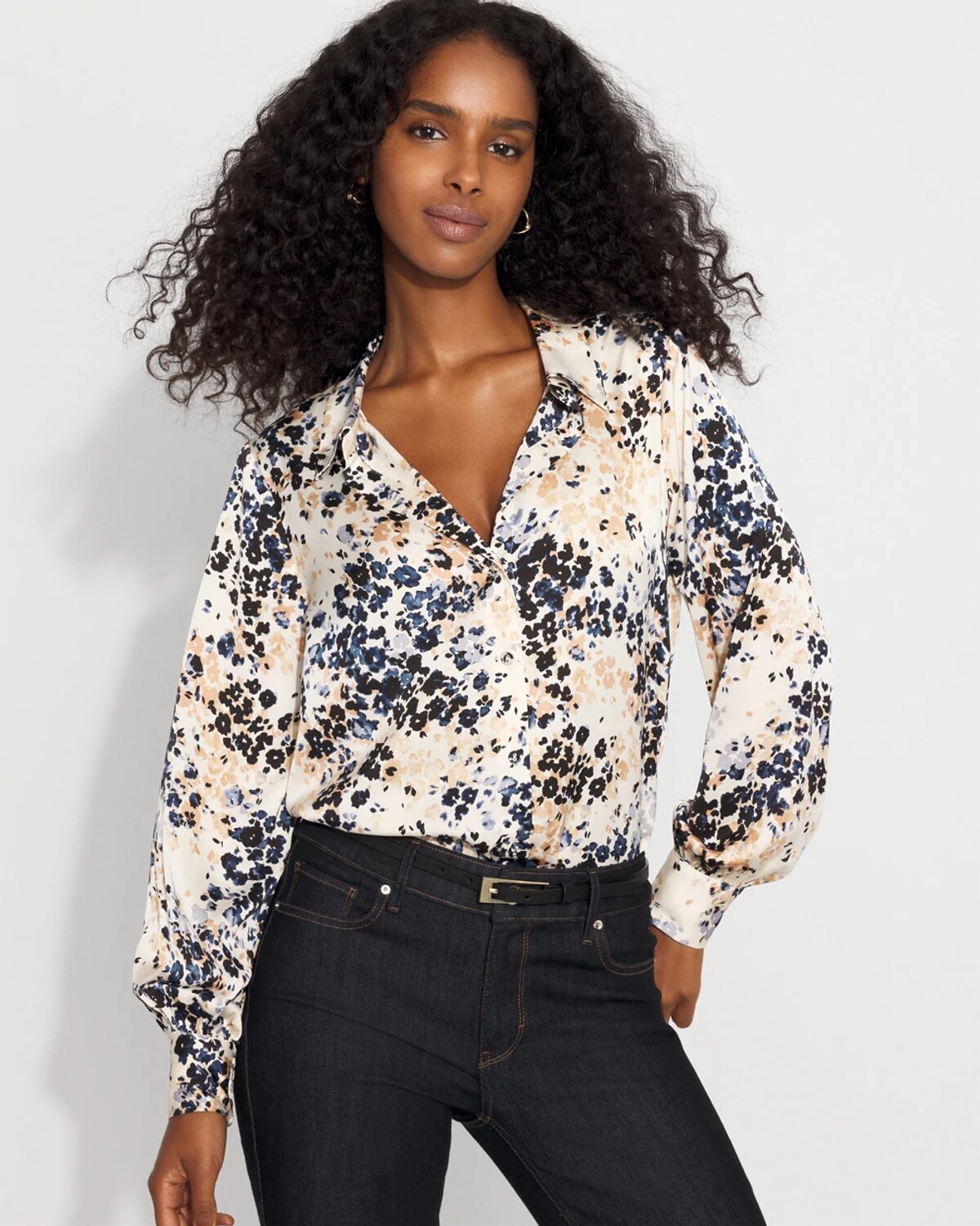White House Black Market Satin Soft Shirt In Multi