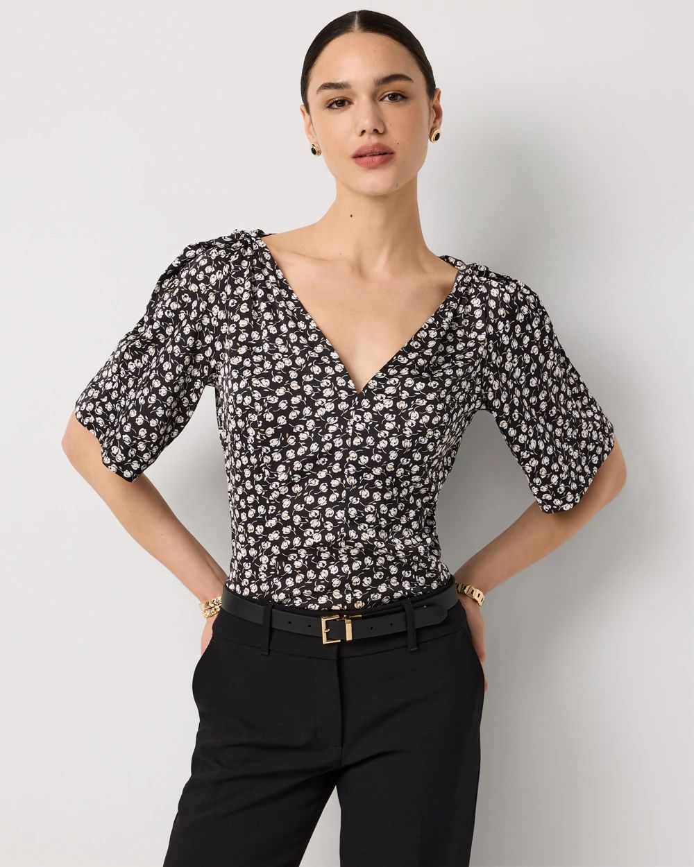 Petite Satin Twist-Shoulder Top