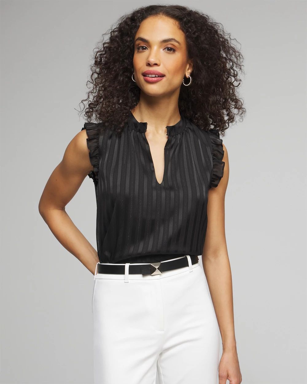 Outlet WHBM Mock Neck Ruffle Sleeve Shell