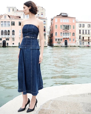 Strapless Denim Midi Dress
