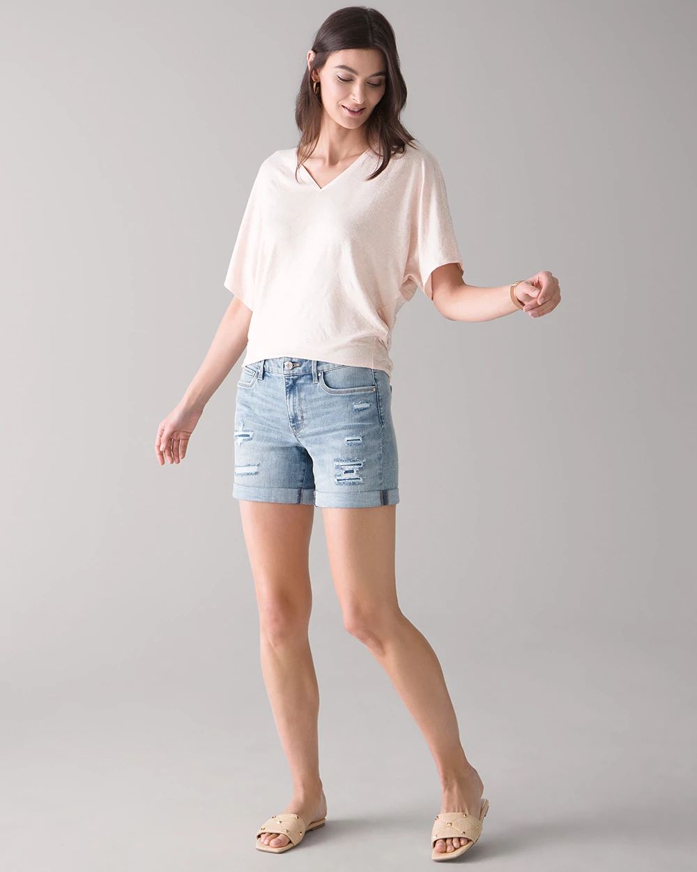 Curvy-Fit Mid-Rise Everyday Soft Denim™ Destructed Shorts