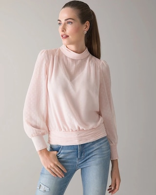 Mock Neck Metallic Banded Bottom Blouse click to view larger image.