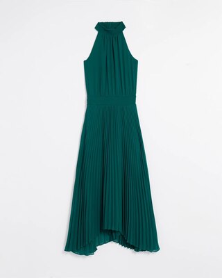 Pleated Halter Midi Dress