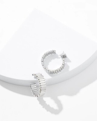 Silver Wavy Clear Crystal Hoop