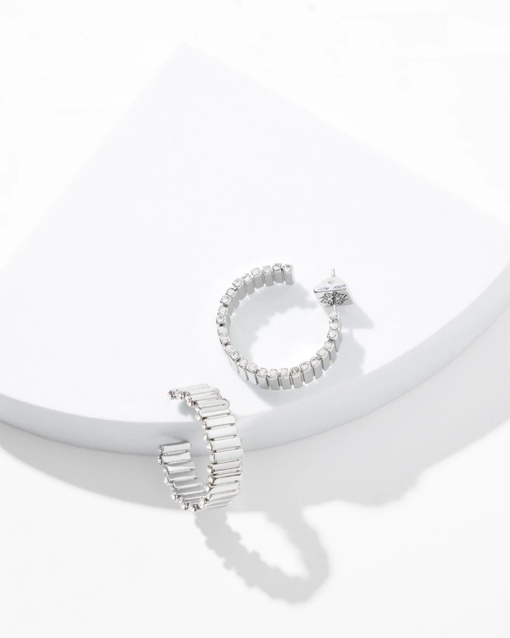 Silver Wavy Clear Crystal Hoop