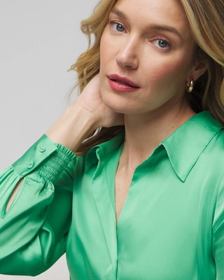 Long Sleeve Cuff Satin Shirt