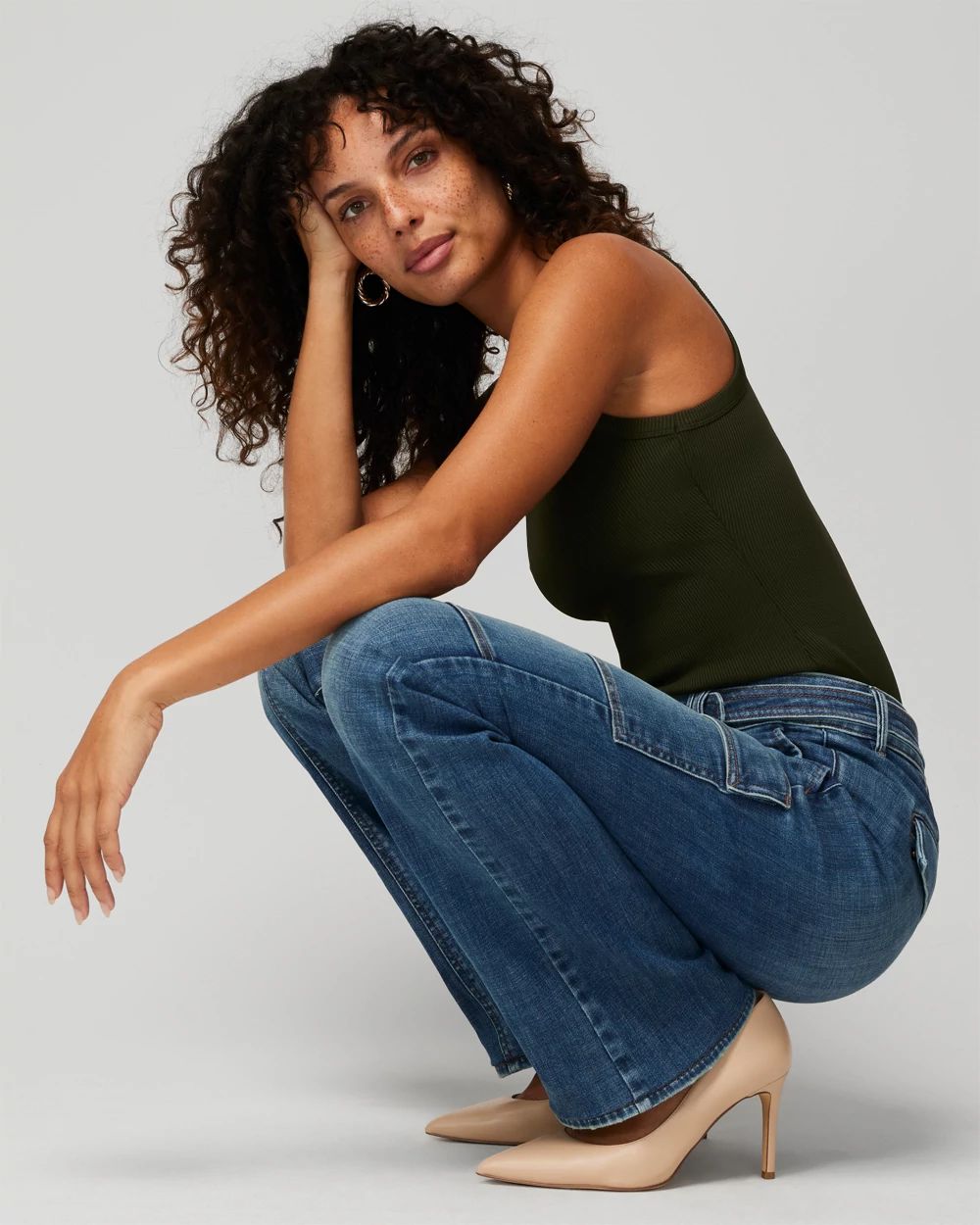 High-Rise Cargo Bootcut Jeans