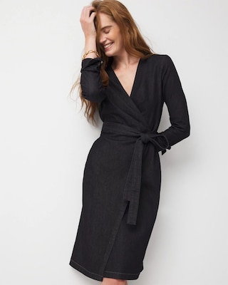 Denim Wrap Midi Dress click to view larger image.