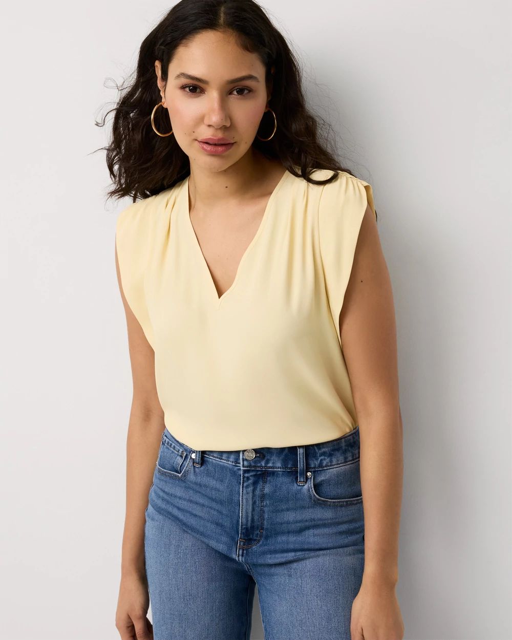 Petite Ruched Shoulder Crepe Shell