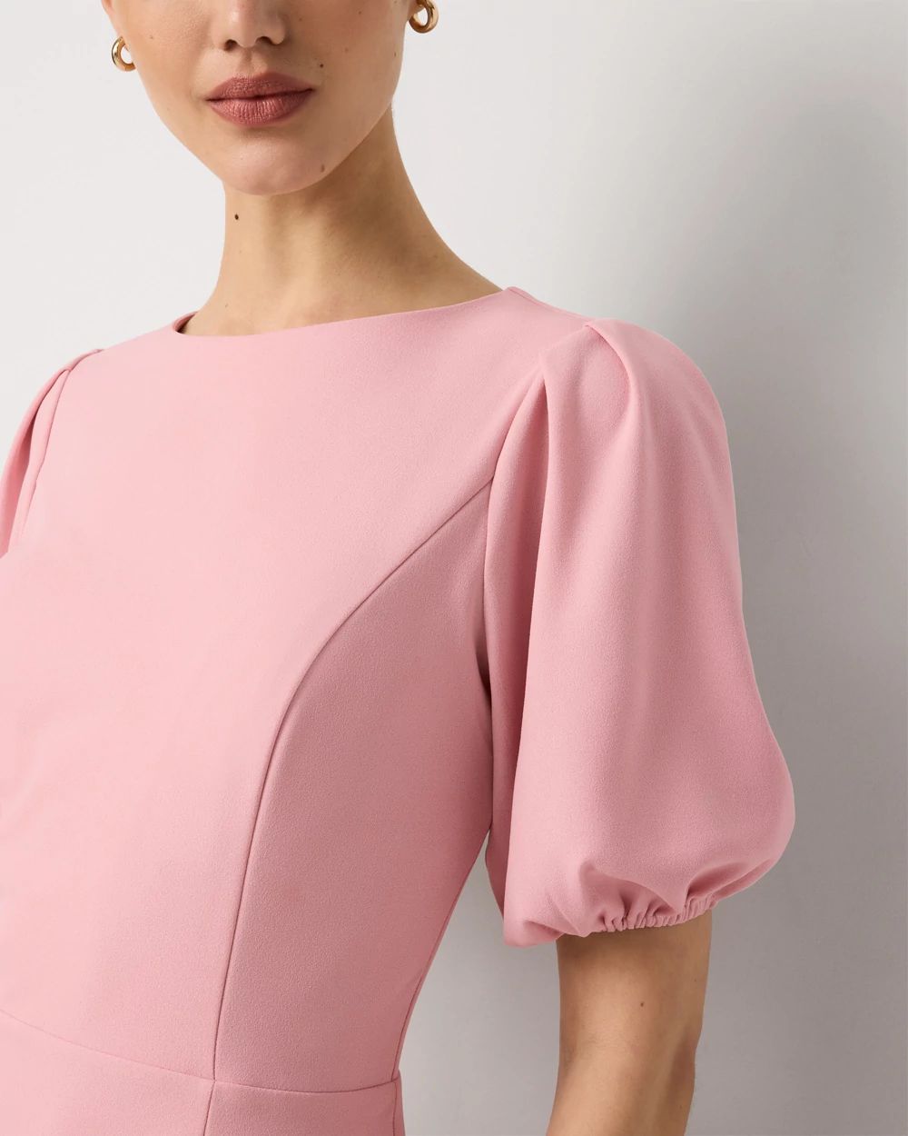 Puff Sleeve Midi Sheath Dress click to view larger image.
