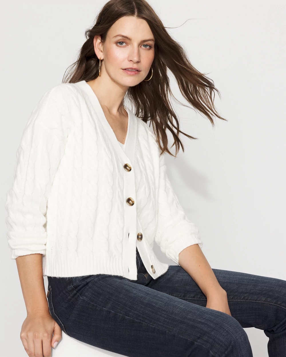 Cable-Knit Button-Front Cardigan