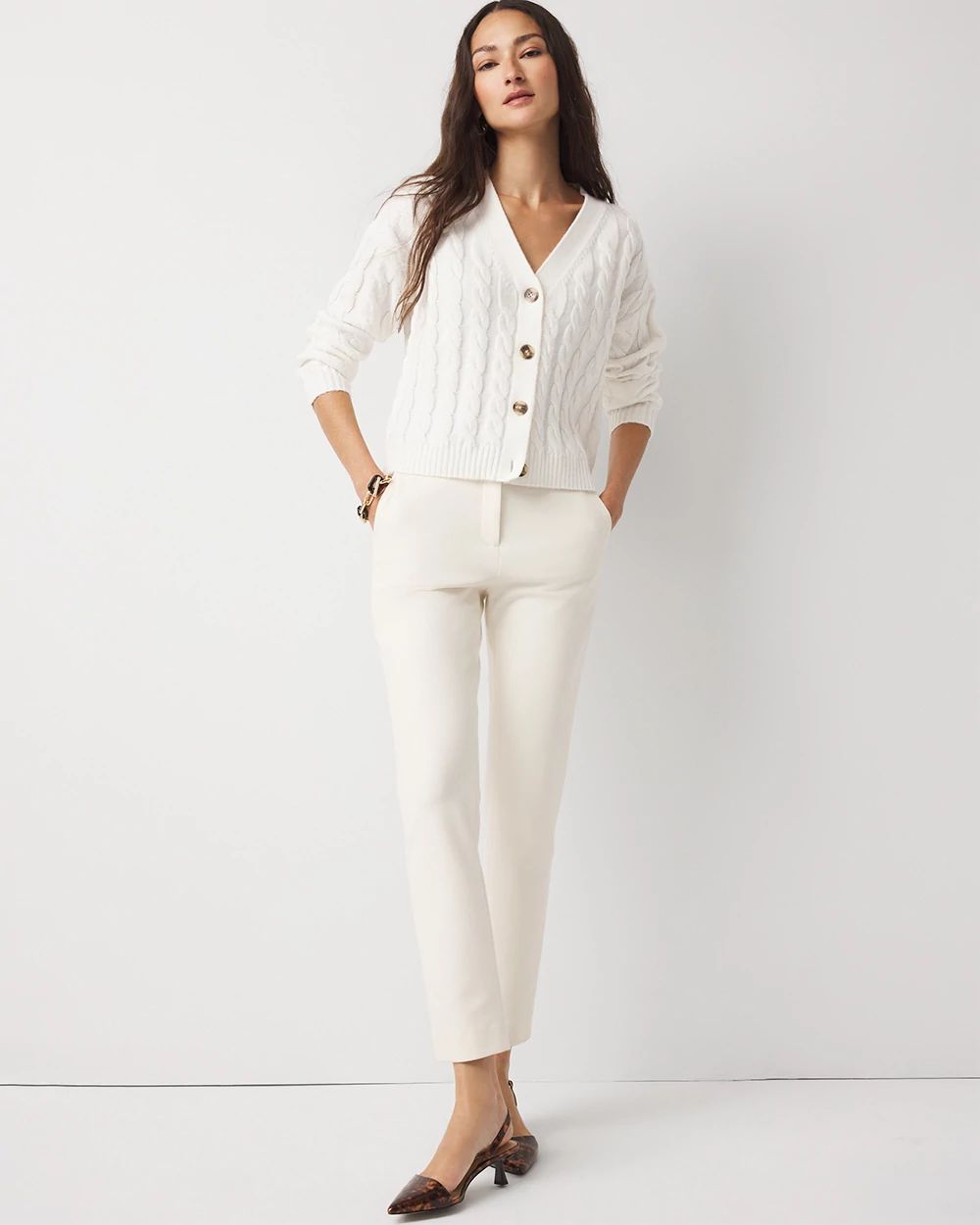 Cable-Knit Button-Front Cardigan click to view larger image.